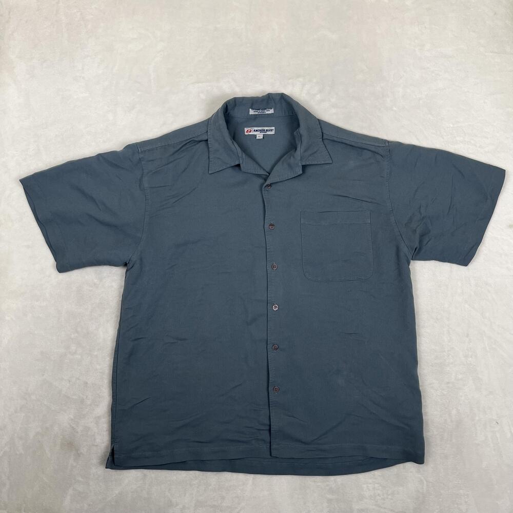 Vintage Anchor Blue Shirt Mens Large Blue Solid Short Sleeve Button Front Y2K